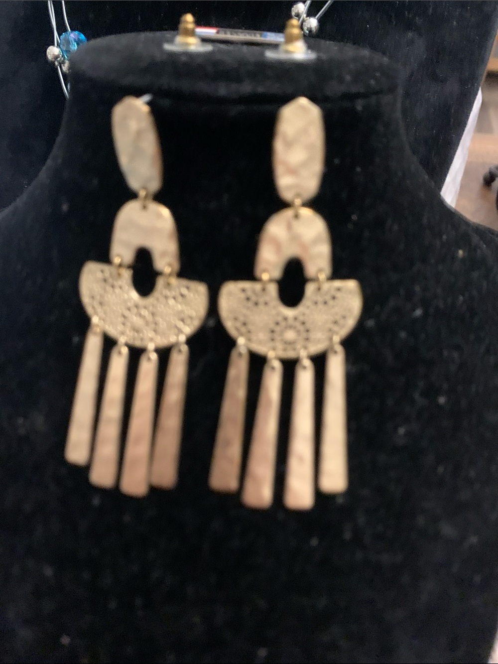 Hammered Gold Fringe Dangle Earrings - Women Jewelry